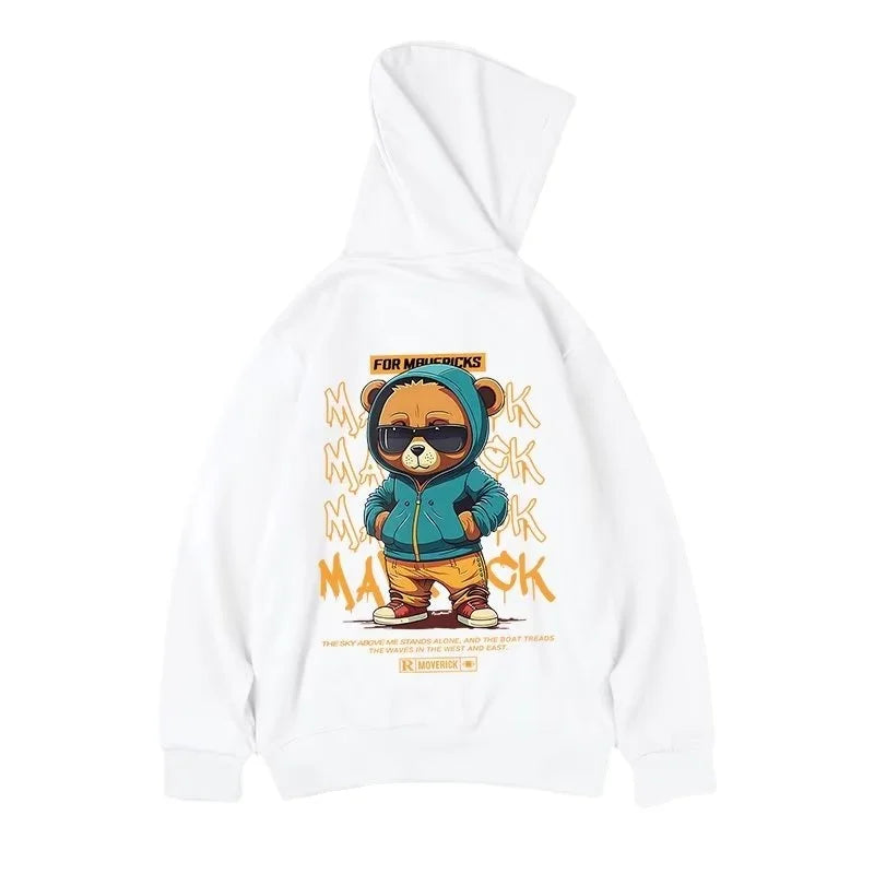 M-8XL American Style Street American Little Bear Print Oversized Hooded Sweater