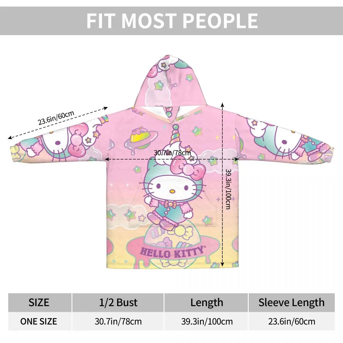 Hello Kitty Cartoon Blanket Hoodie Wearable Blanket Large with Pocket Warm Sleeping Bag Soft Cozy Onesie