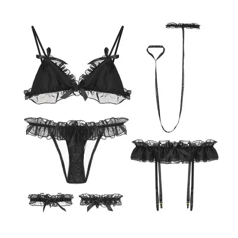 Kawaii Pink/Black or White Bra Panties with Garter Belt