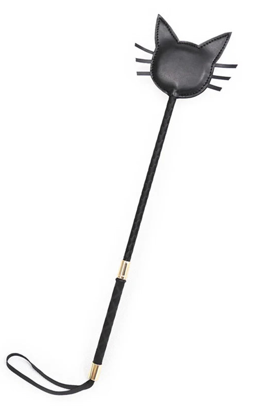 57CM Cat Shape Top Leather Long Straight Whip Riding Crop Flogger