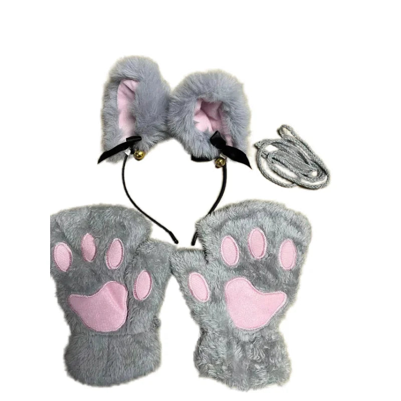5Pcs Set Cat Paw Gloves Open Finger Gloves