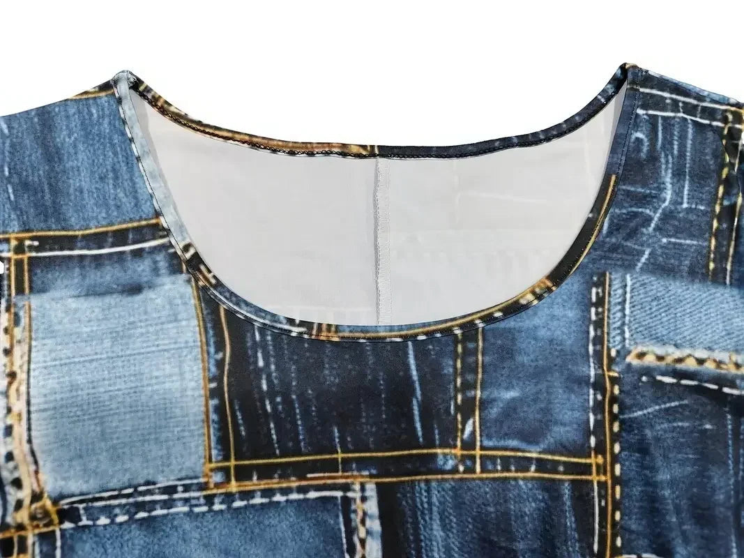 Printed Dress with Belt Long Sleeve Plus Size 1XL-5XL