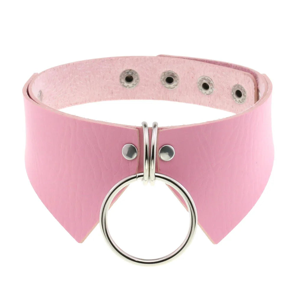 Trendy Punk Pink Lace Leather Choker Necklace