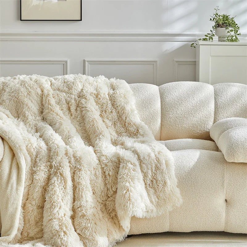 Fluffy Fuzzy Faux Fur Throw Blanket for Couch Sofa Bedroom Blanket  Lightweight Thermal Blanket Warm Blankets for Winter
