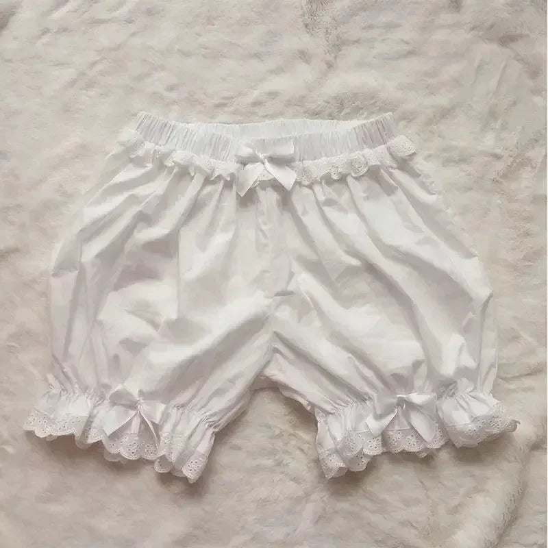 Women Lace Short Panties Imitation Silk Ruffle Anti Exposure Safety Pants Lolita Satin Knickers Shorts Dress Pettipant