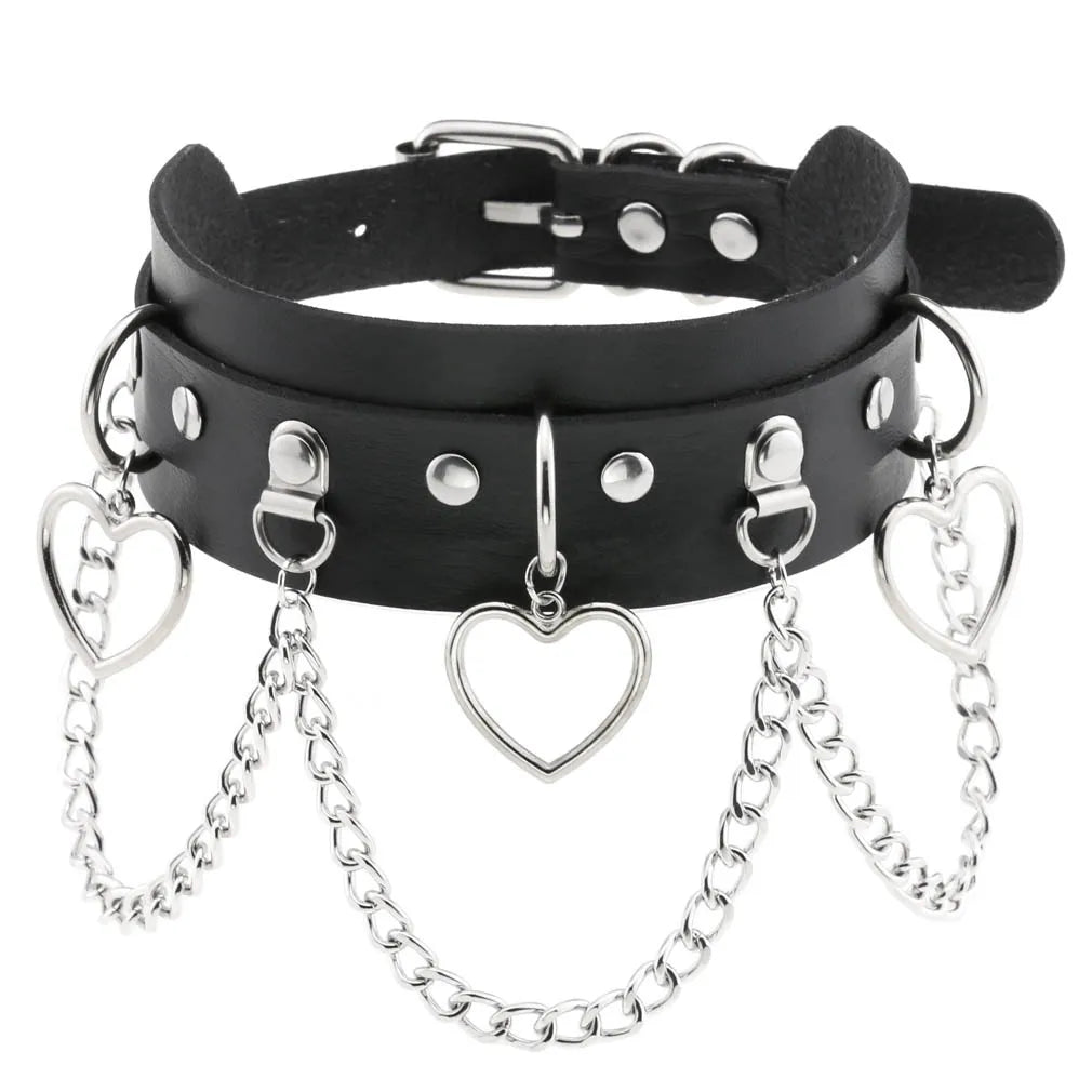 Gothic PU Leather Tassel Chain Choker Collars