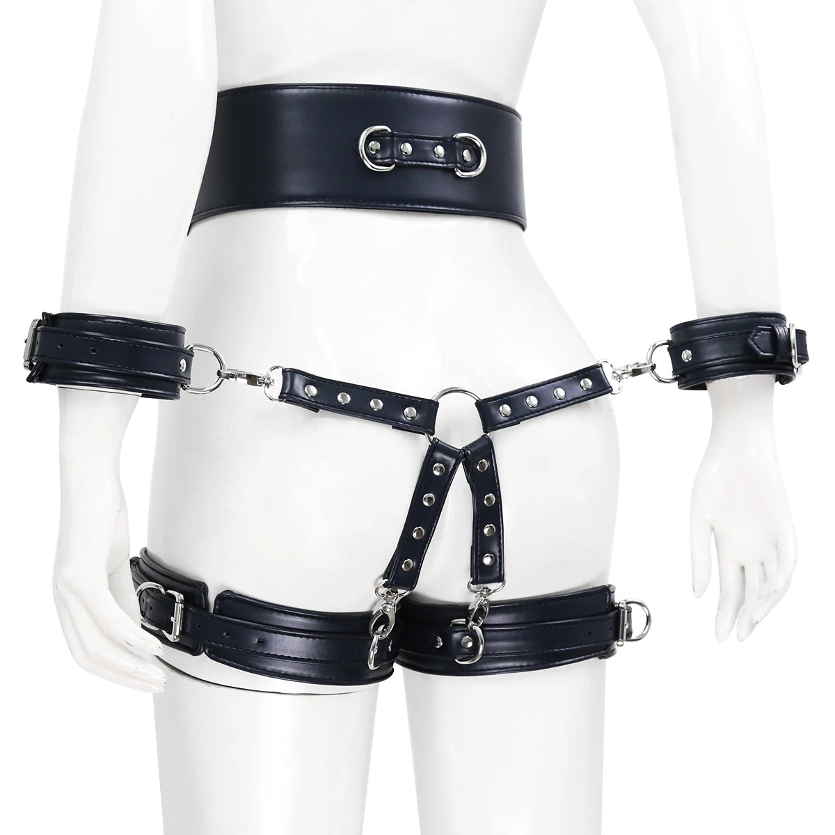 Puppy play SM Bondage Kit  Waistband, Wrist & Thigh Cuffs, Cross Buckle, Adult Games