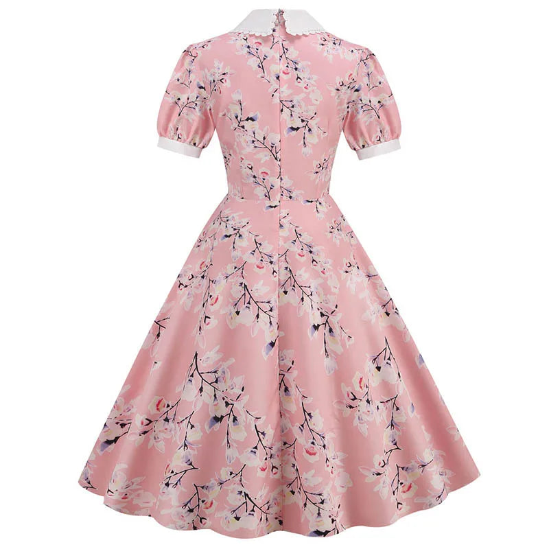 Summer Floral Printed Peter pan Collar 50s Mummy Dress