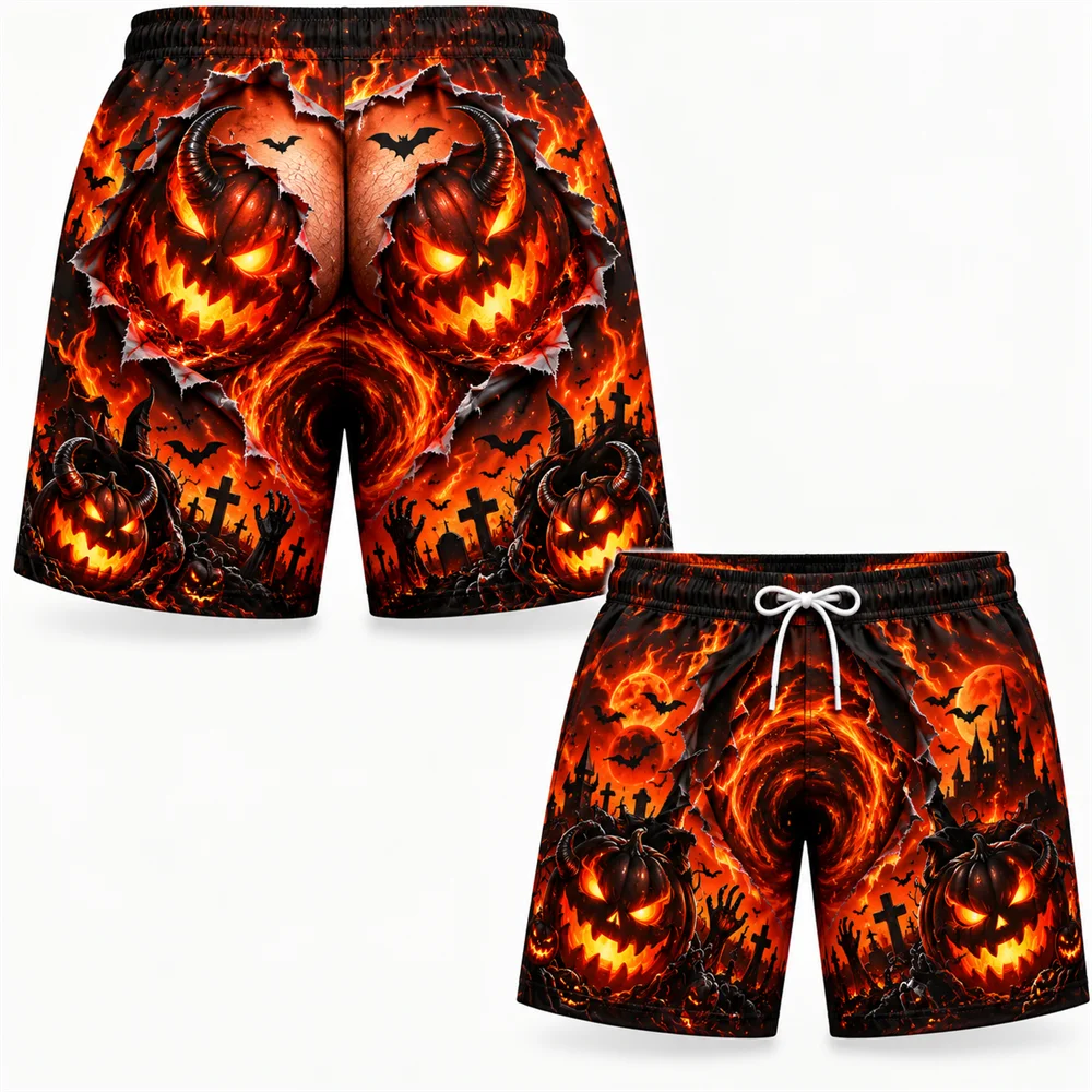 Funny Halloween Fake Buttocks Board Shorts For Men