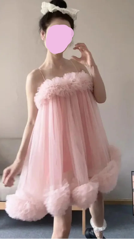 Women Spaghetti Strap Tulle Mini Dress Ruffle Fluffy Princess Ball Gown Sweet Party Evening Dress S XXL