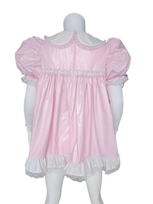 Pink PVC Dress with Matching Bonnet and Bloomers Set