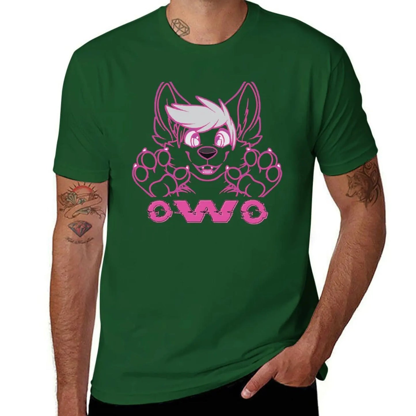 OwO Cute Puppy Kawaii Pink Glitchy Furry Fandom T-Shirt