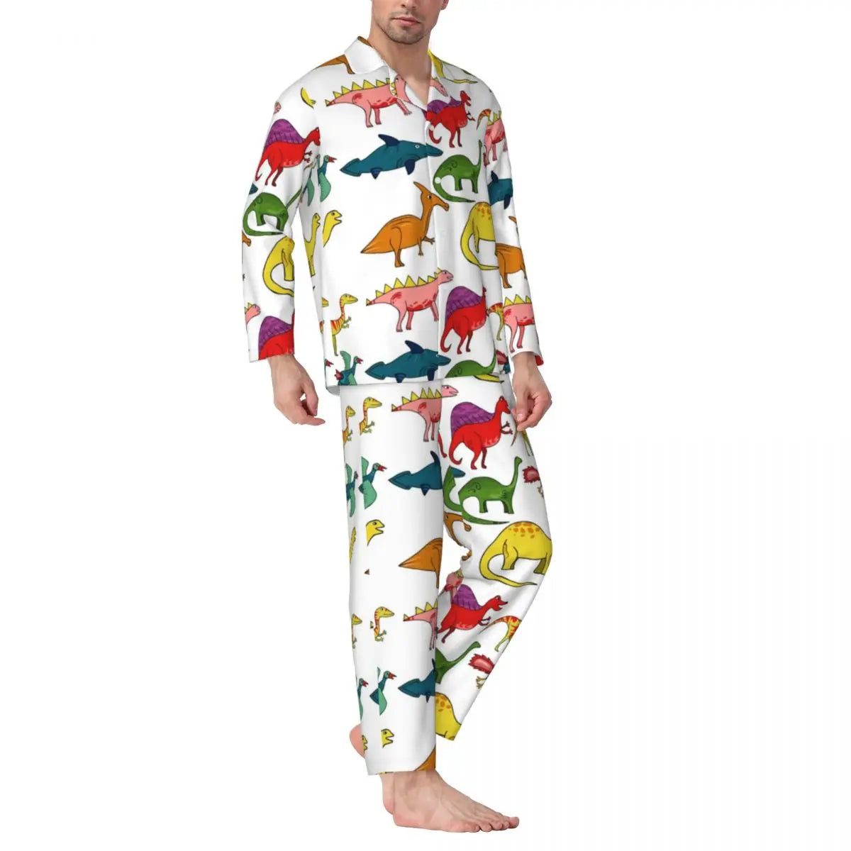 Colorful Cute Dinosaurs Pajamas Unisex Cartoon Dinos Jungle 2 Pieces