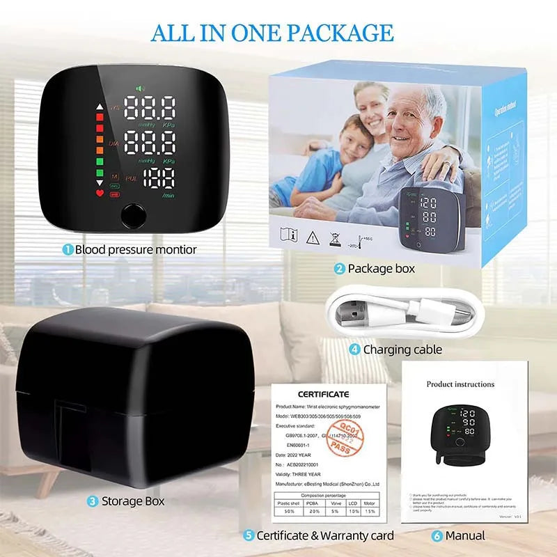 LED Wrist Blood Pressure Monitor Rechargeable