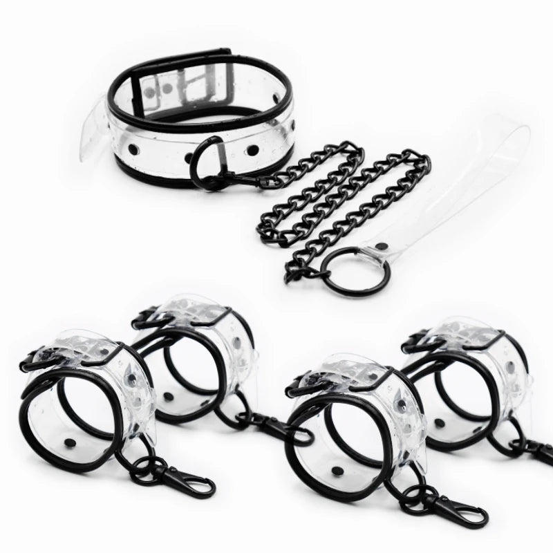 Transparent PVC Adjustable Handcuffs Ankle Cuffs Collar Bdsm Bondage Restraints Set