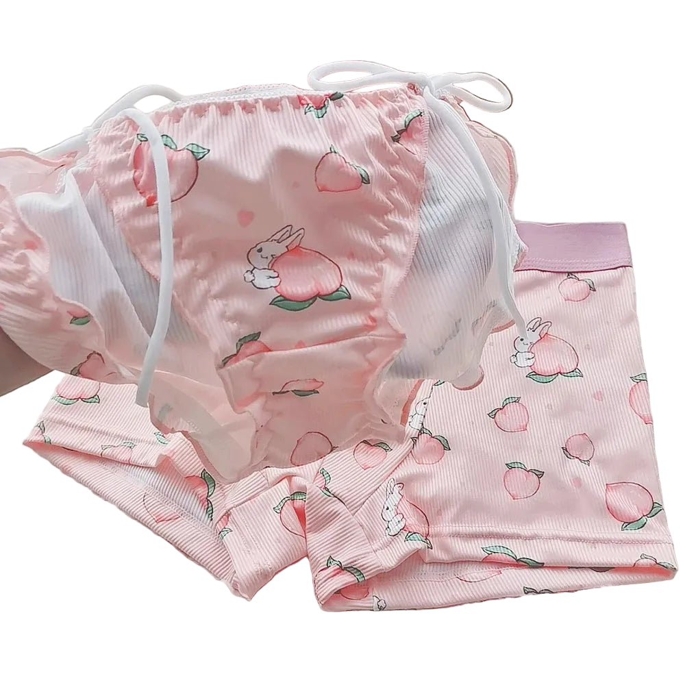 2pcs Cute Couple Underwear Set Men Boxer Shorts and Womens Lace Panties