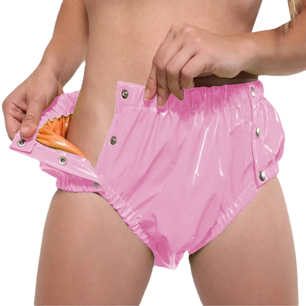 Sissy Double Layer Splicing Vinyl PVC Button-up Panties/Nappy Cover