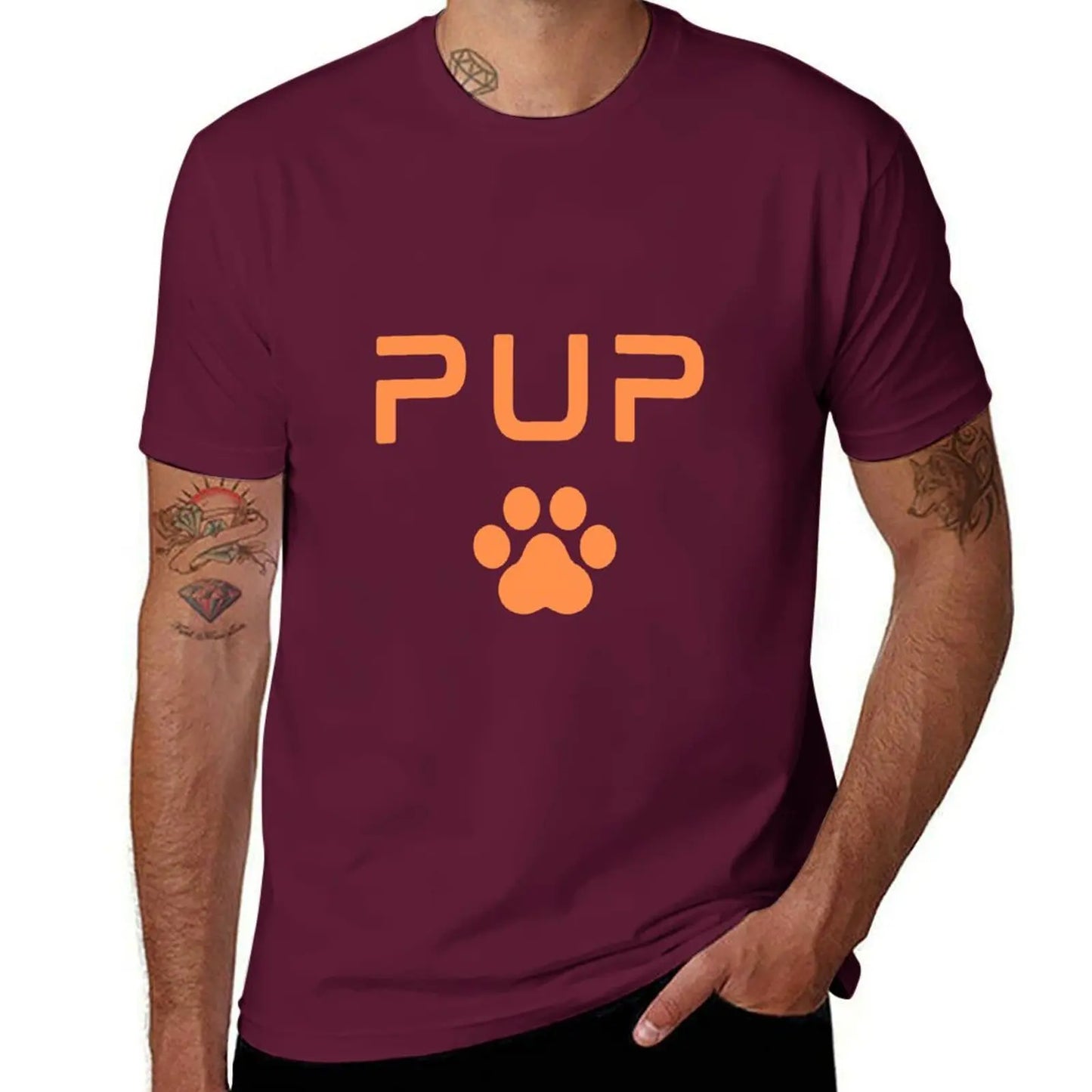 PUP Paw Print - Orange T-Shirt oversized mens cotton t shirts