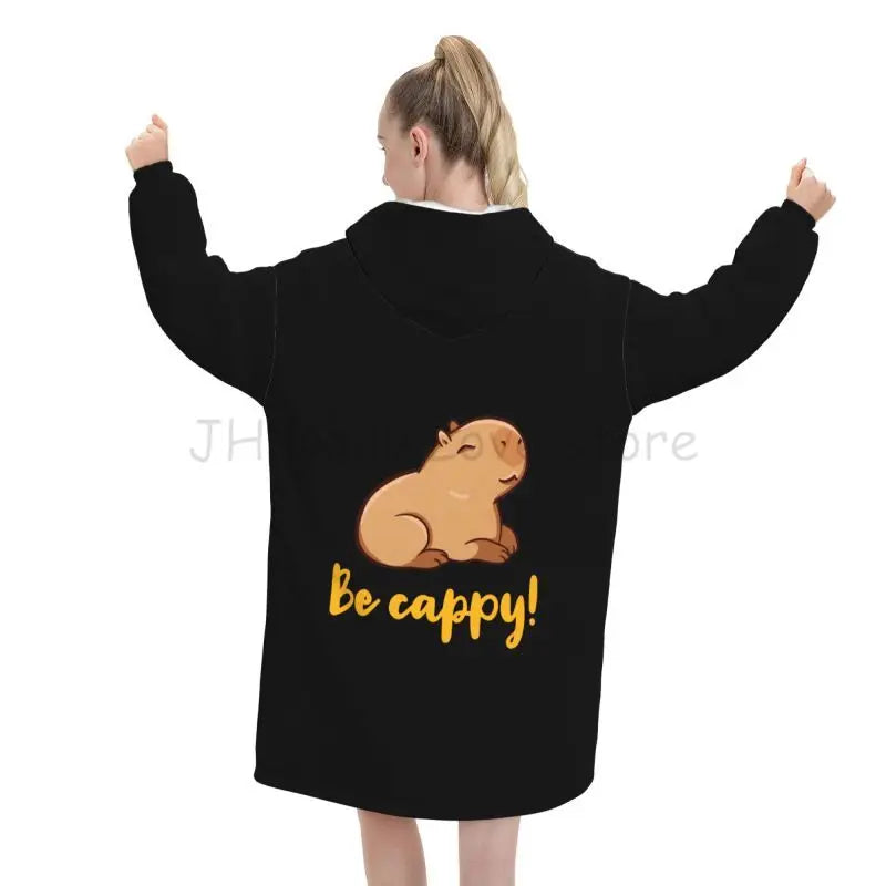 Wearable Blanket Hoodie Cute Capybara Oversized Blanket Warm Cozy Flannel Fleece Sherpa Blanket with Pockets
