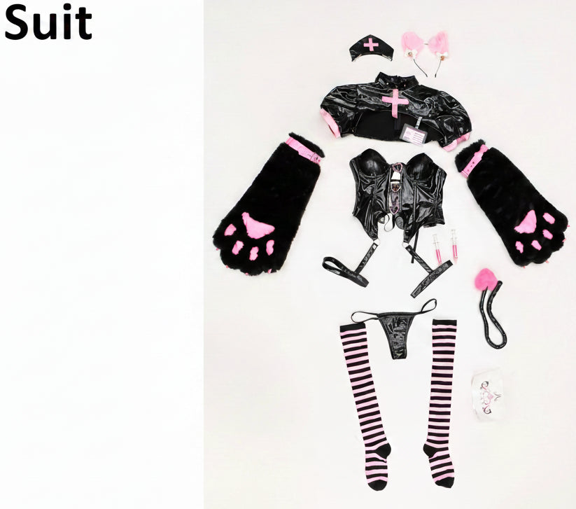 Demon Cat Nurse Cosplay Costume Cute Paw Girl Polyurethane Leather Outfit