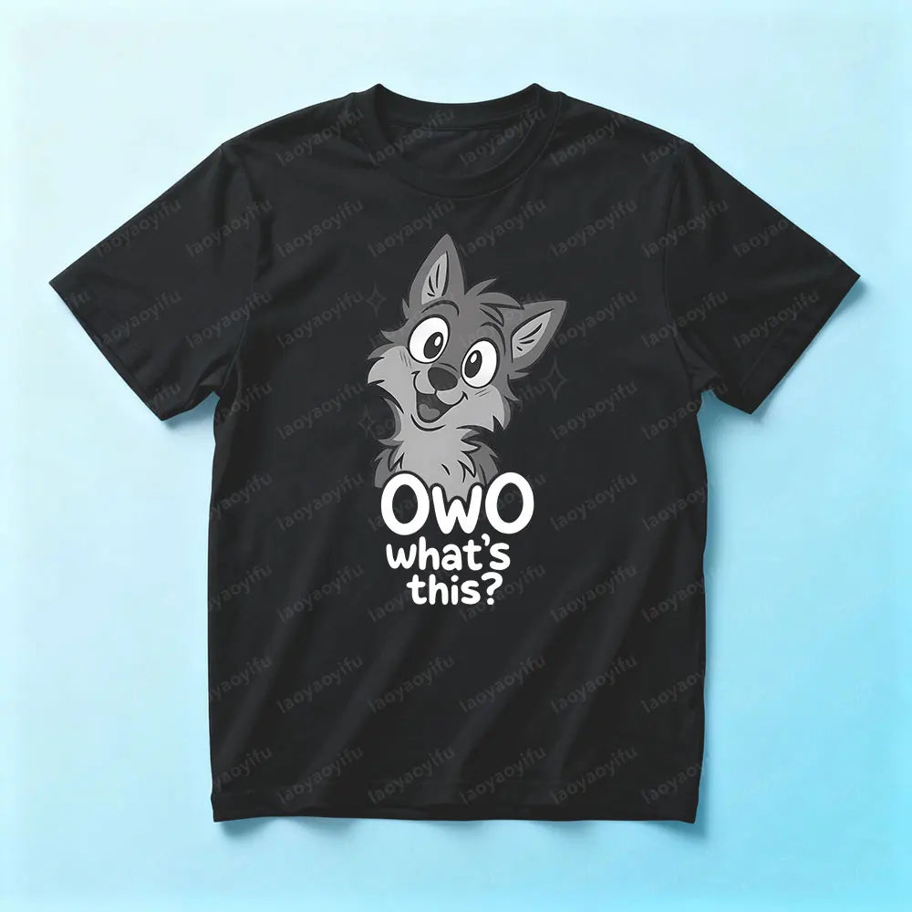 "OwO What's This ?" Cute Unisex Furry Wolf Printed Tshirt
