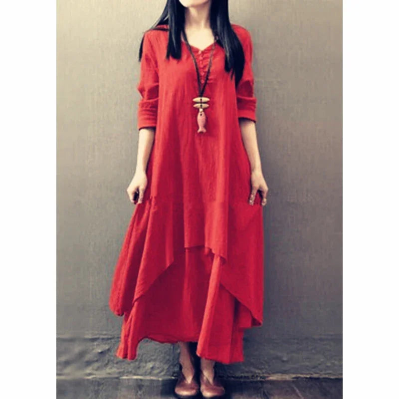 Elegant Bohemia Layered Vintage Cotton Hemp Dress