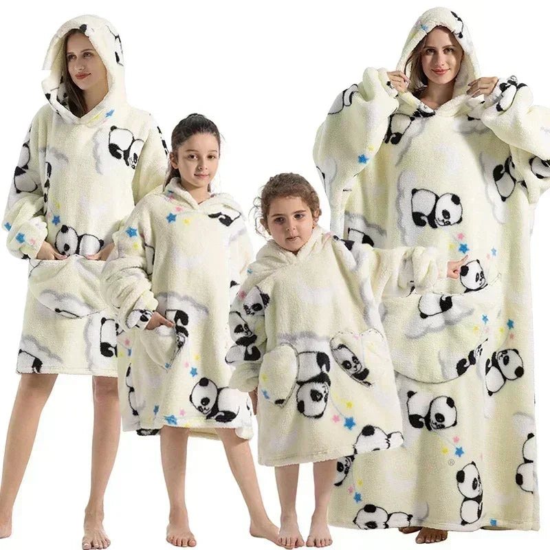 Super Oversized or Oversized Long Winter Sherpa Plush Blanket Family Matching Hoodie Sweatshirt