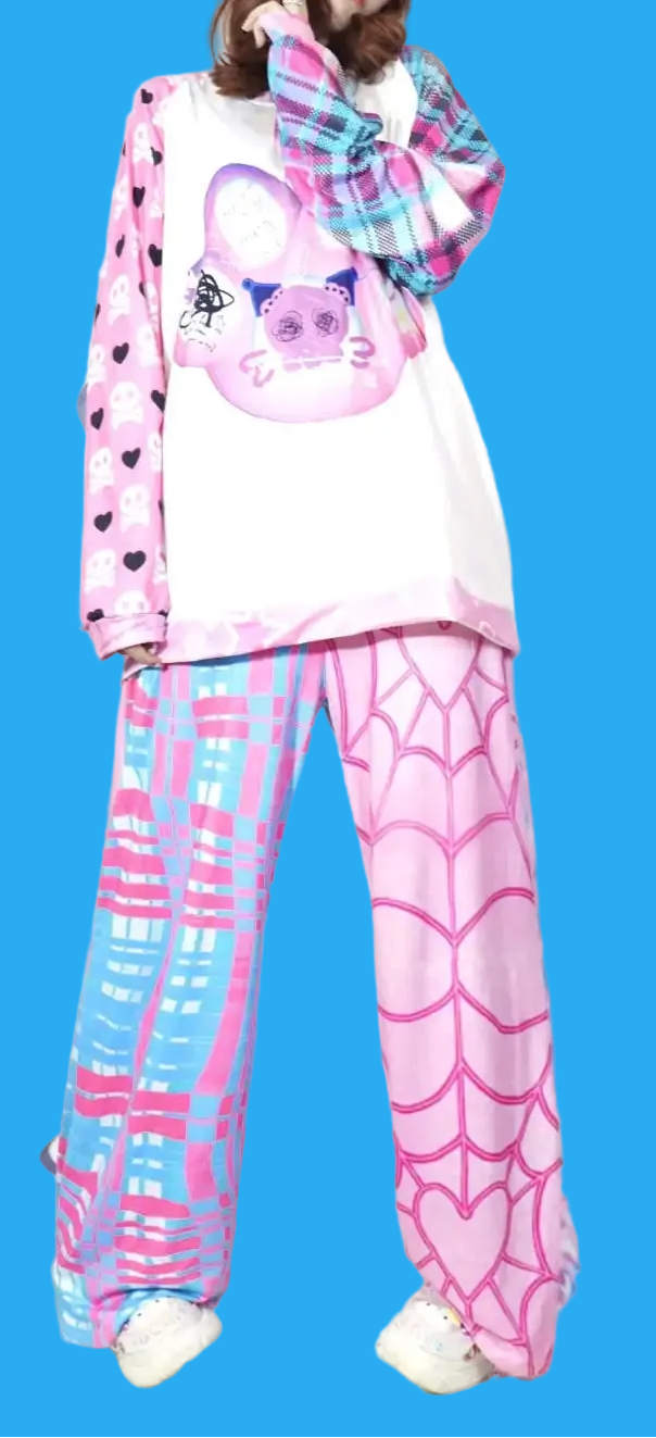 Spring Summer New Dopamine Rainbow Pants Kids Kawaii Y2k Harajuku Style Down Outfit Adult Fashion Plus Special Loose Pants T-Shi