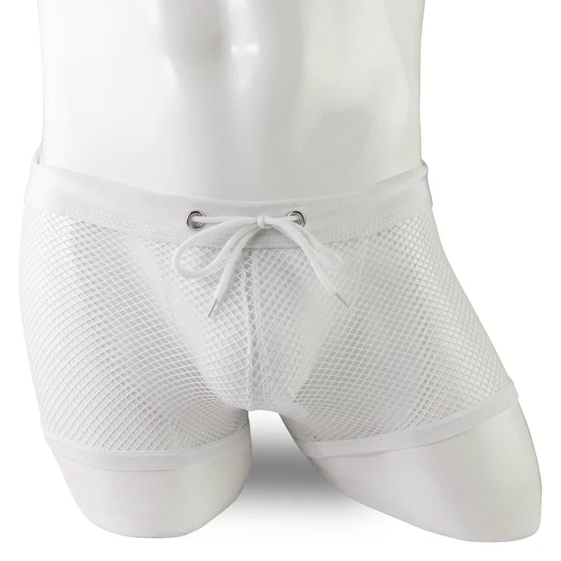 Mens Boxers Shorts Transparent Mesh Breathable Pouch Underpants