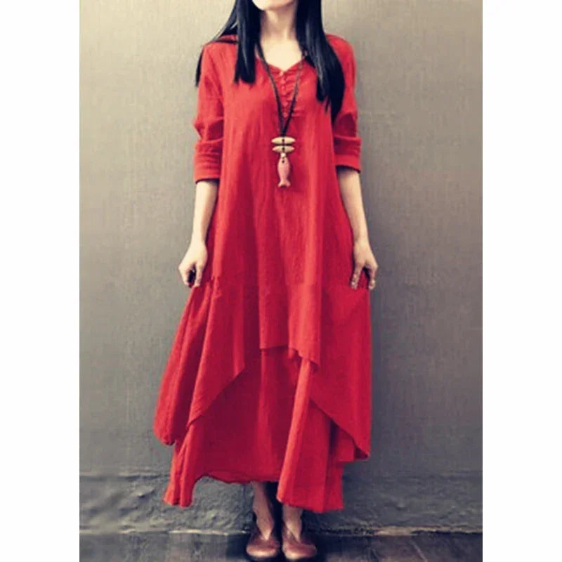 Elegant Bohemia Layered Vintage Cotton Hemp Dress