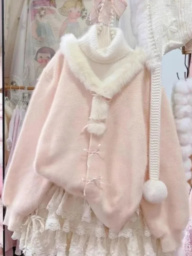 Sweet Hot Bow Off-Shoulder Sweater Elegant Fashion Knitted Tops
