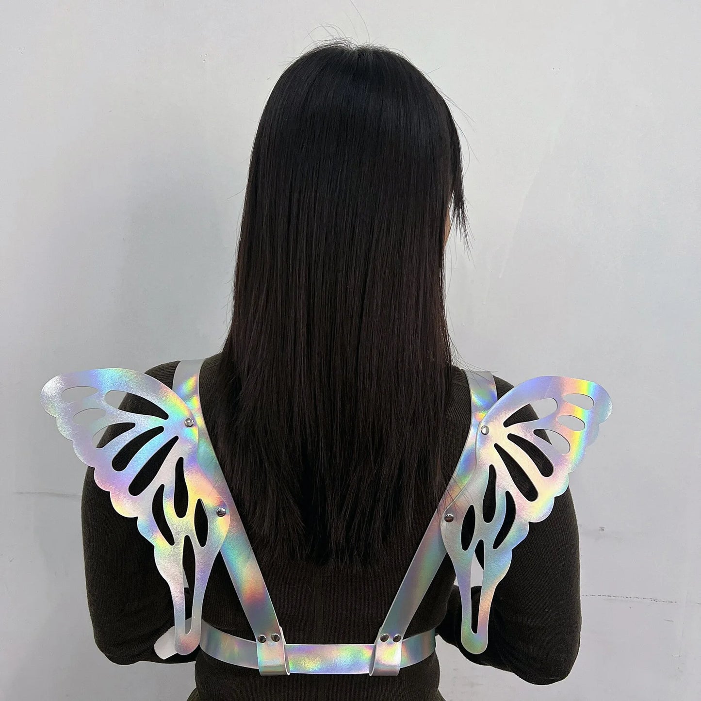 New PU leather Angel Butterfly Wings strap laser colorful reflective body belt shoulder strap