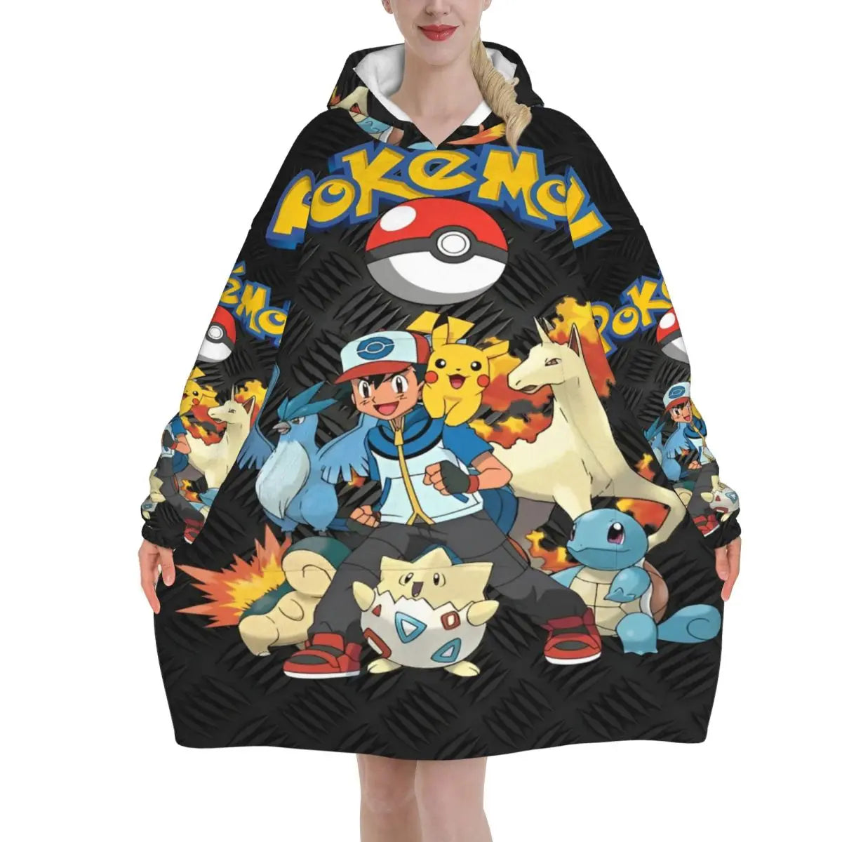 Pokemon Pikachus Blanket Hoodie Wearable Blanket Oversize with Pocket Warm Onesie