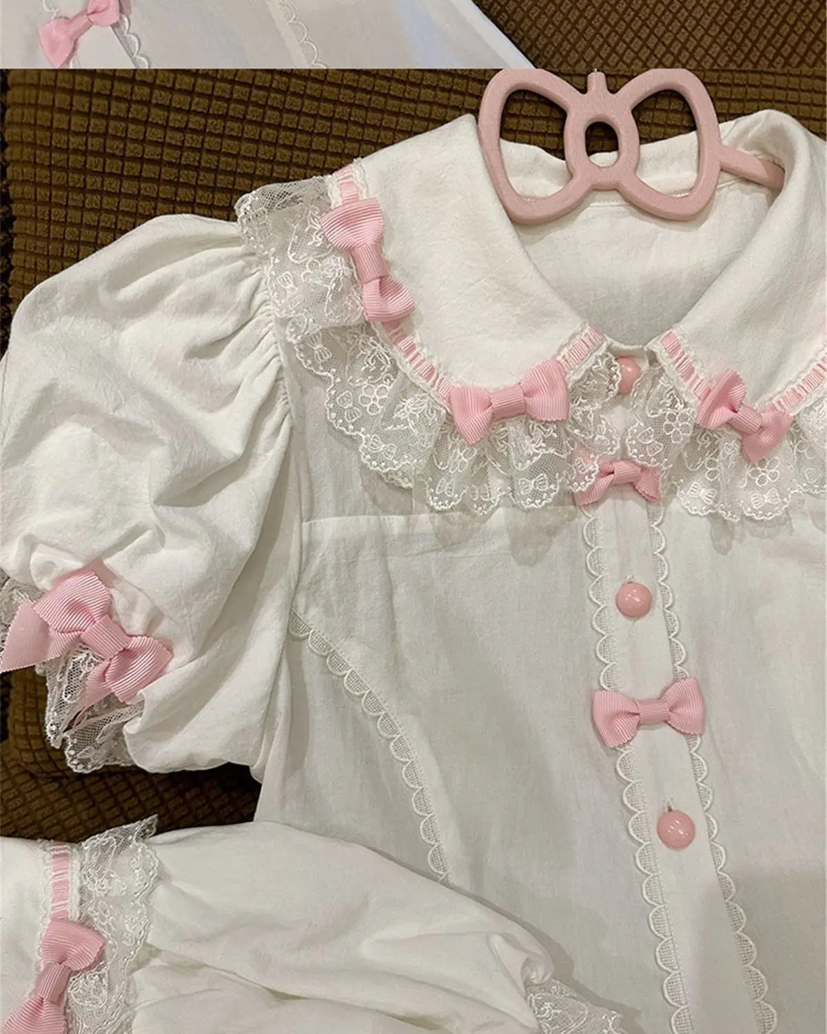 Japanese Cute  Blouses Unisex Kawaii All-match Peter Pan Collar Summer Shirt Tops Sweet Puff Sleeve Chic Blouse