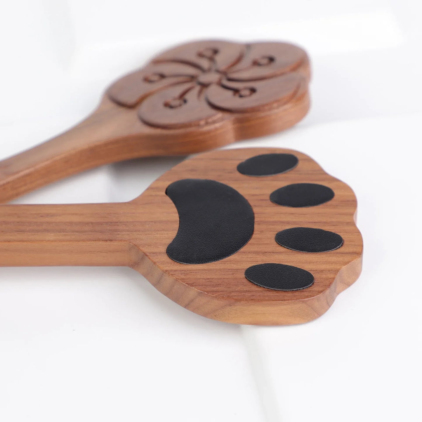 Walnut Wood Cat Paw Flower Spanking Paddle Bondage Restraints