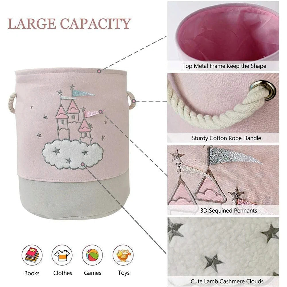 Large Pink Laundry Storage Basket with Handles