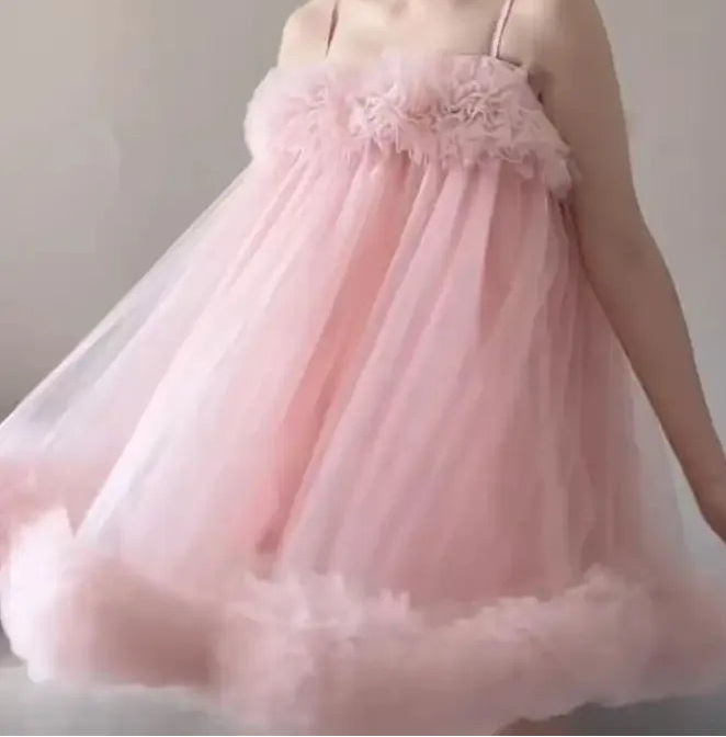 Women Spaghetti Strap Tulle Mini Dress Ruffle Fluffy Princess Ball Gown Sweet Party Evening Dress S XXL