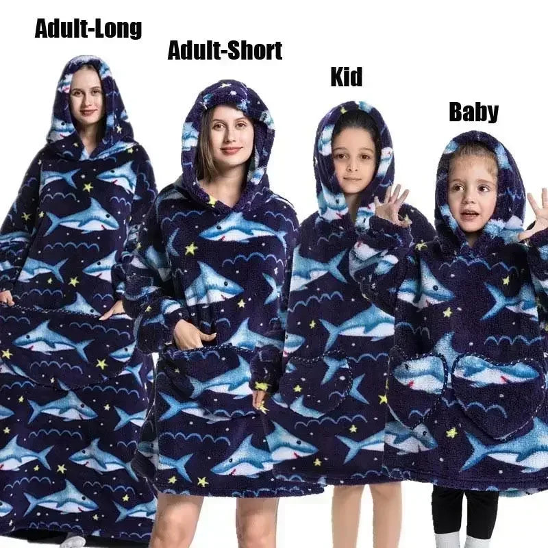 Super Oversized or Oversized Long Winter Sherpa Plush Blanket Family Matching Hoodie Sweatshirt