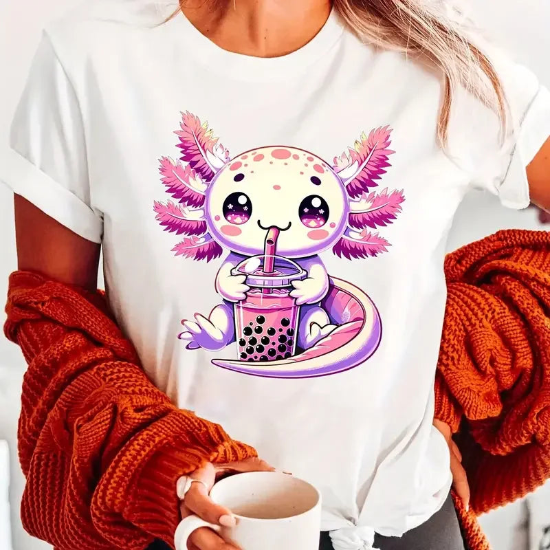 Axolotl Print T-shirt Short Sleeve Casual Top Unisex