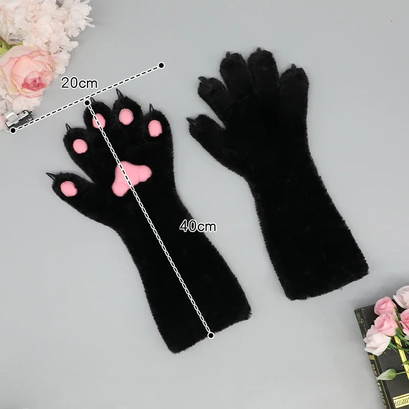 Faux Fur Animal Paw Gloves Cat Bear Fox Wolf