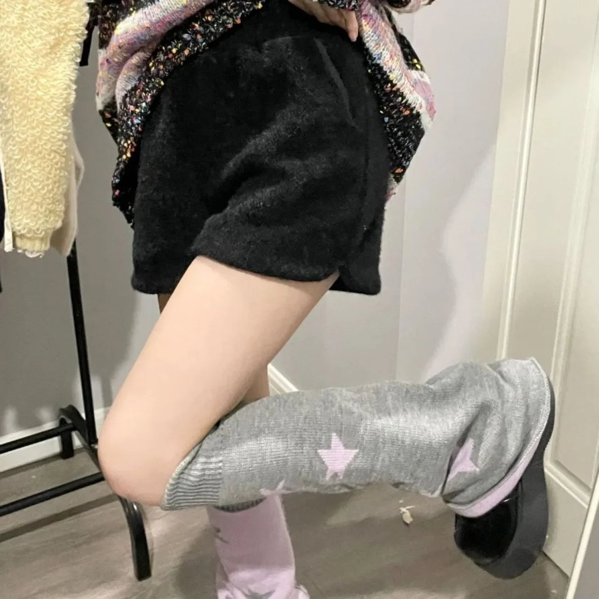 Women's Cute Soft Short Pants White Otter Fur Elastic Loose Slimming Autumn Winter Plush A- Line Wide Leg Shorts Casual Wear