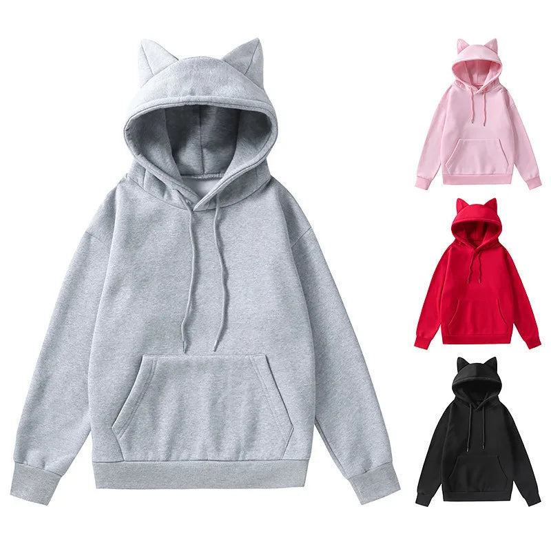 Unisex Cat's ears hooded fleece sweater