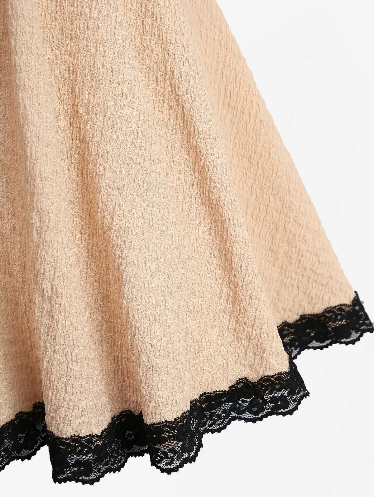 Plus Size Women Bowknot Lace Trim Lace-up Two Tone Textured Champagne Top