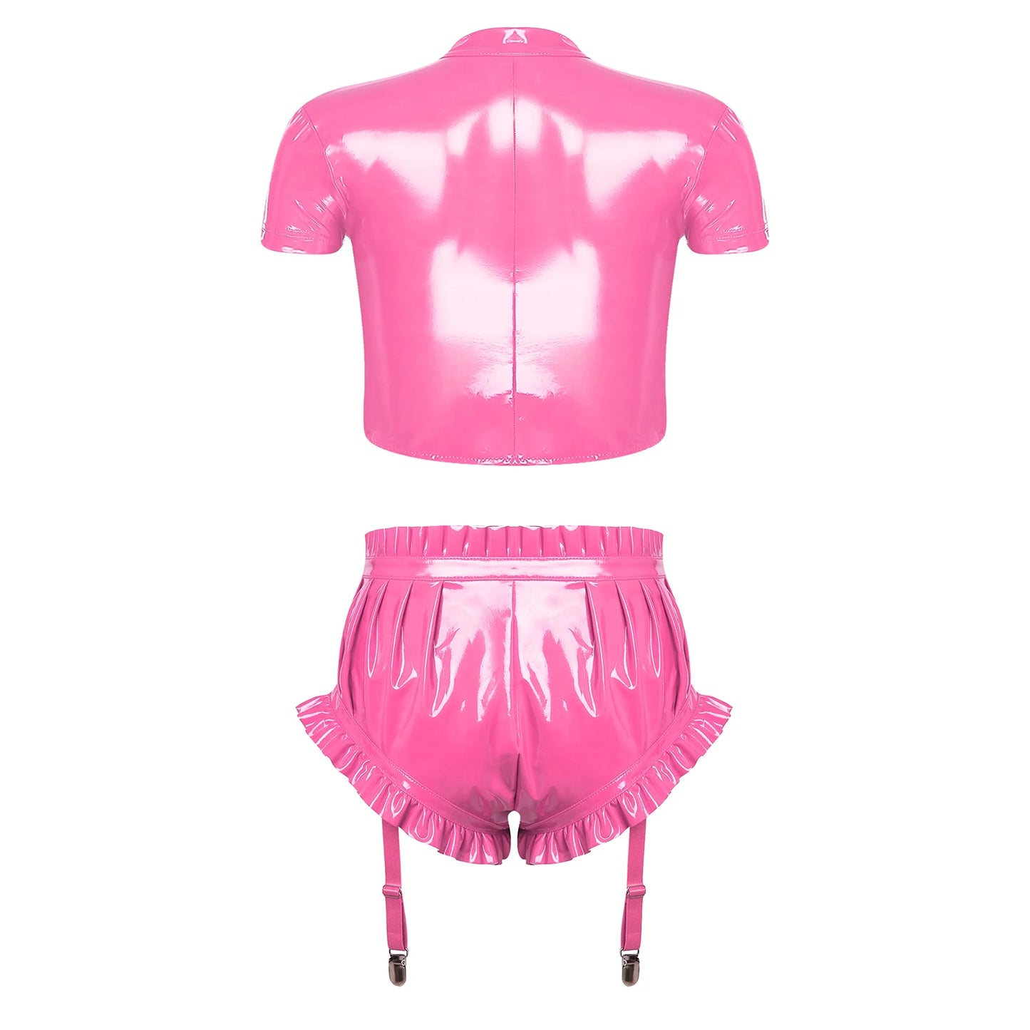 Unisex Wet Look PU Leather Rave Outfit Two Pieces