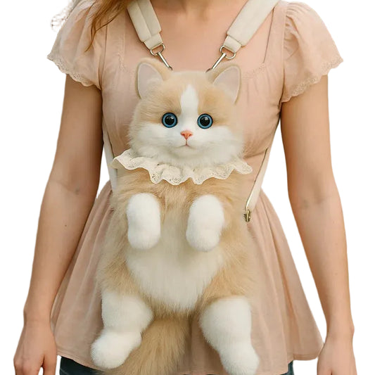 Girls Cute Cat Backpack, Kawaii Plush Bag, Soft Animal Crossbody Bag