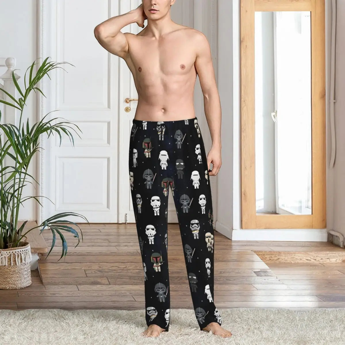 Custom M-Mandalorianed-Anime Pajama Pants Men Adventure Story Lounge Sleep Stretch Sleepwear Bottoms with Pockets
