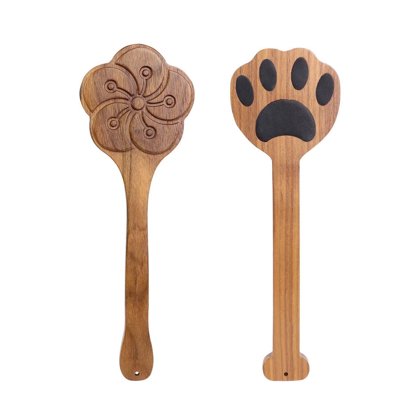 Walnut Wood Cat Paw Flower Spanking Paddle Bondage Restraints