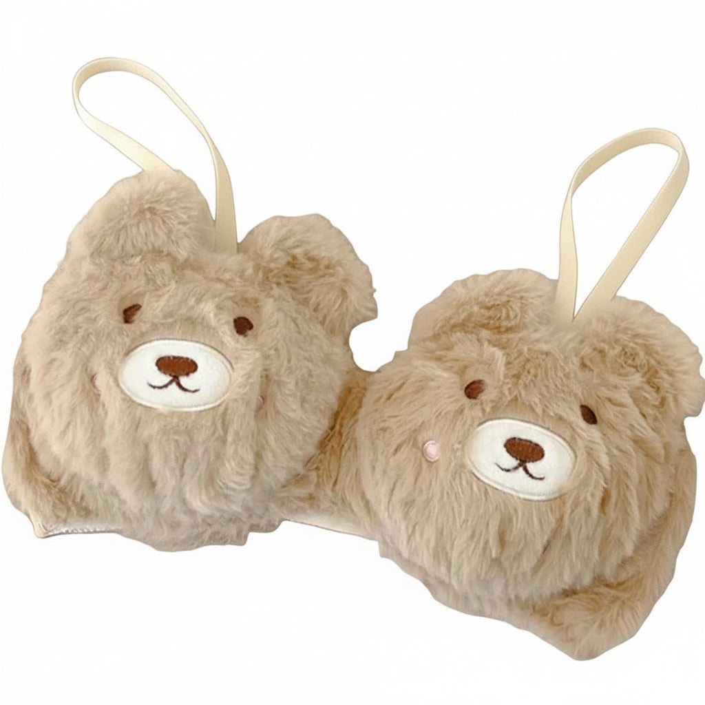 A plush bear bra on a white background