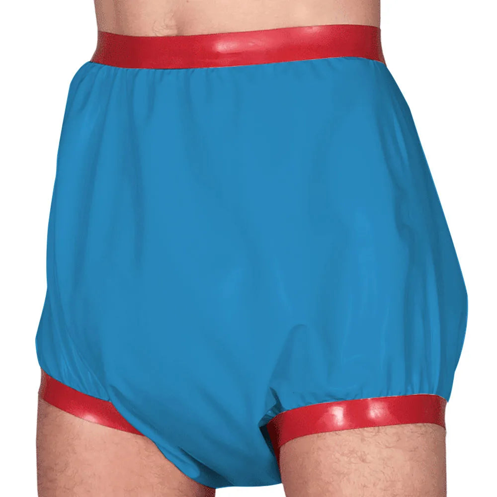 Adult Baby High Waisted Diaper Pants Wet look PVC Leather Patchwork Wide Thigh Shorts