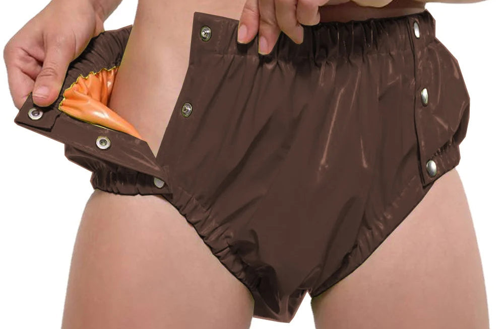 Sissy Double Layer Splicing Vinyl PVC Button-up Panties/Nappy Cover